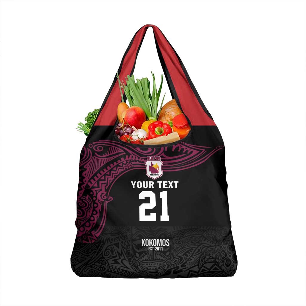 Queensland Papua New Guinea Custom Grocery Bag All Black Pacific PNG Tribal Style