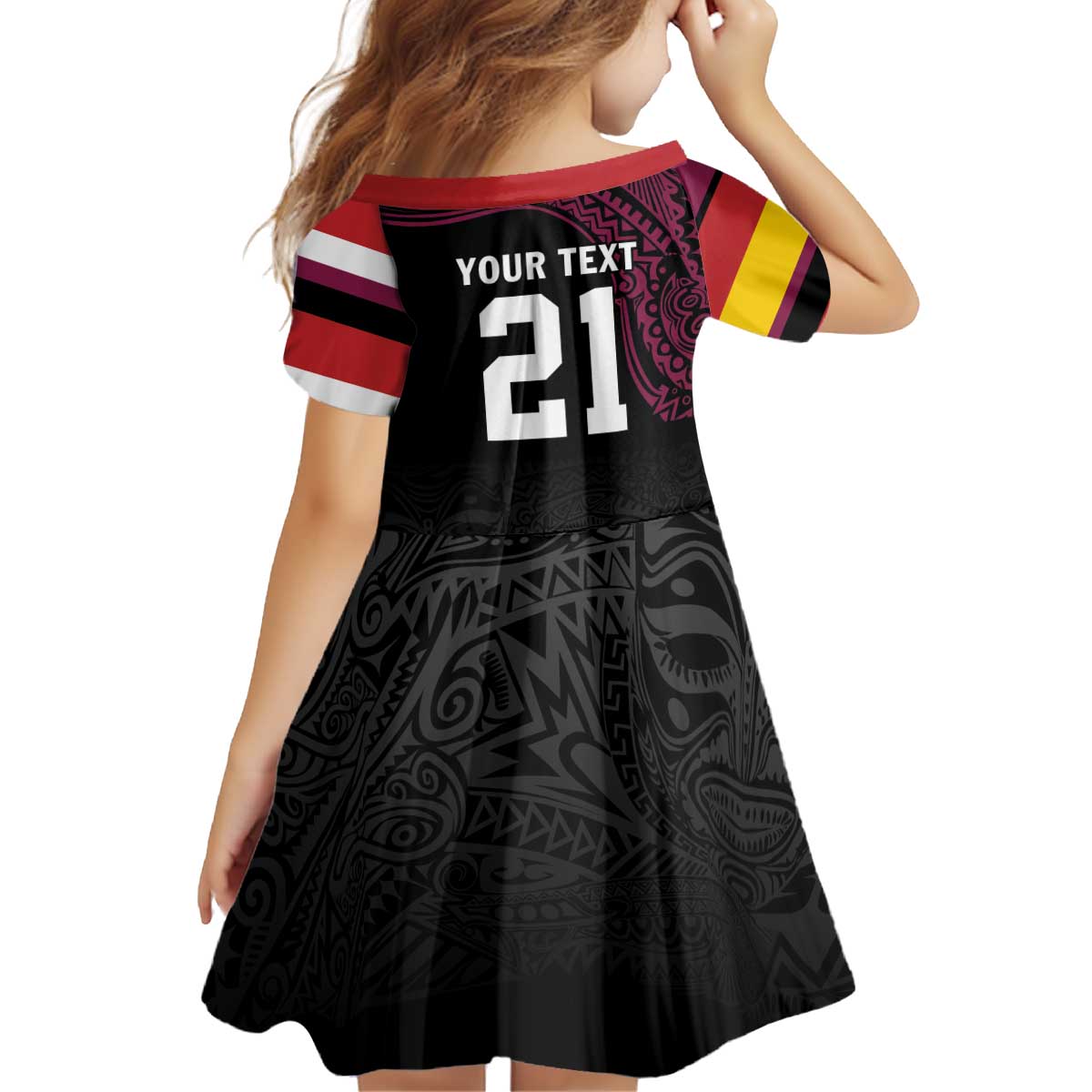 Queensland Papua New Guinea Custom Kid Short Sleeve Dress All Black Pacific PNG Tribal Style