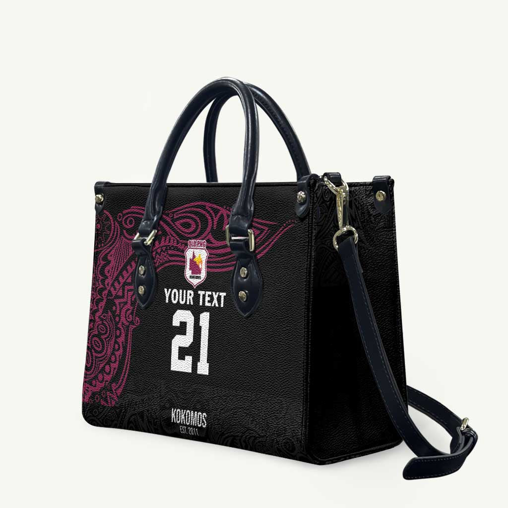 Queensland Papua New Guinea Custom Leather Bag All Black Pacific PNG Tribal Style - Polynesian Pride