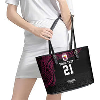 Queensland Papua New Guinea Custom Leather Tote Bag All Black Pacific PNG Tribal Style