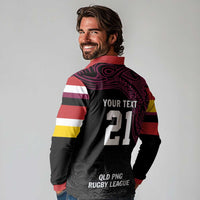 Queensland Papua New Guinea Custom Long Sleeve Polo Shirt All Black Pacific PNG Tribal Style