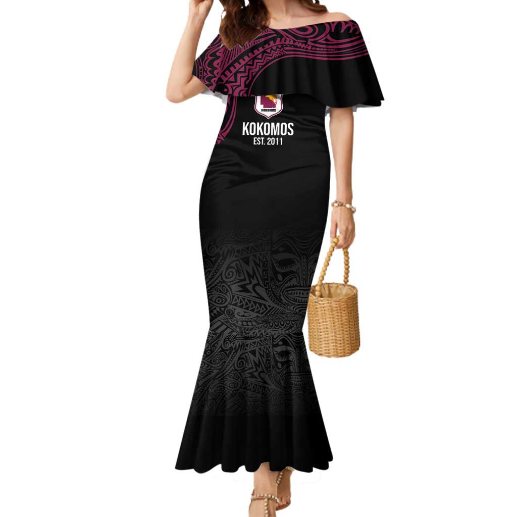 Queensland Papua New Guinea Custom Mermaid Dress All Black Pacific PNG Tribal Style