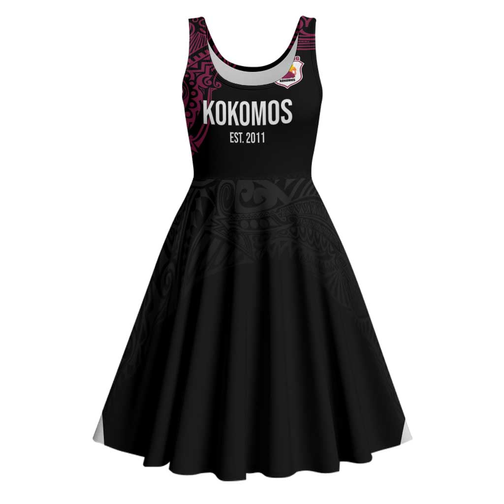 Queensland Papua New Guinea Custom Midi Dress All Black Pacific PNG Tribal Style - Polynesian Pride