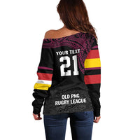 Queensland Papua New Guinea Custom Off Shoulder Sweater All Black Pacific PNG Tribal Style