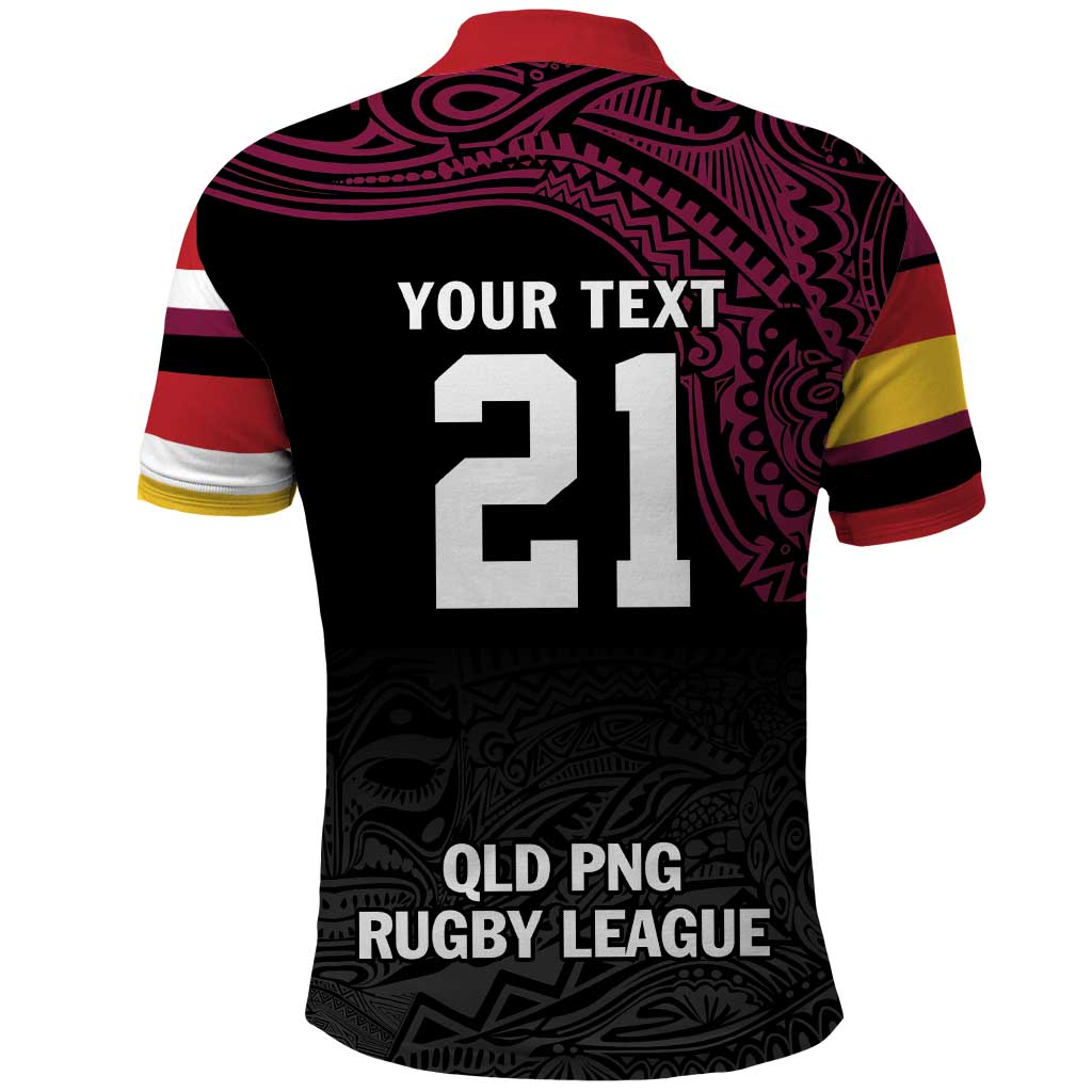 Queensland Papua New Guinea Custom Polo Shirt All Black Pacific PNG Tribal Style