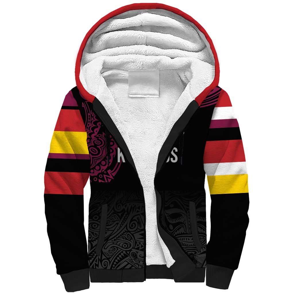 Queensland Papua New Guinea Custom Sherpa Hoodie All Black Pacific PNG Tribal Style