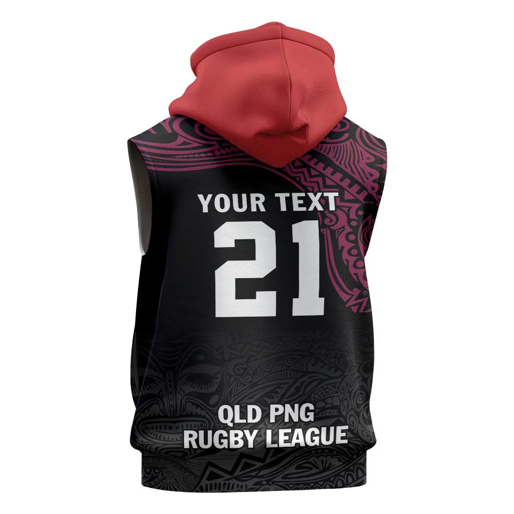Queensland Papua New Guinea Custom Sleeveless Hoodie All Black Pacific PNG Tribal Style - Polynesian Pride