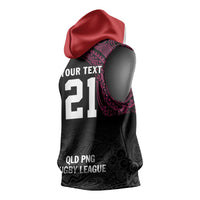 Queensland Papua New Guinea Custom Sleeveless Hoodie All Black Pacific PNG Tribal Style - Polynesian Pride