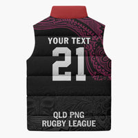 Queensland Papua New Guinea Custom Sleeveless Puffer Jacket All Black Pacific PNG Tribal Style - Polynesian Pride