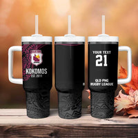 Queensland Papua New Guinea Custom Tumbler With Handle All Black Pacific PNG Tribal Style