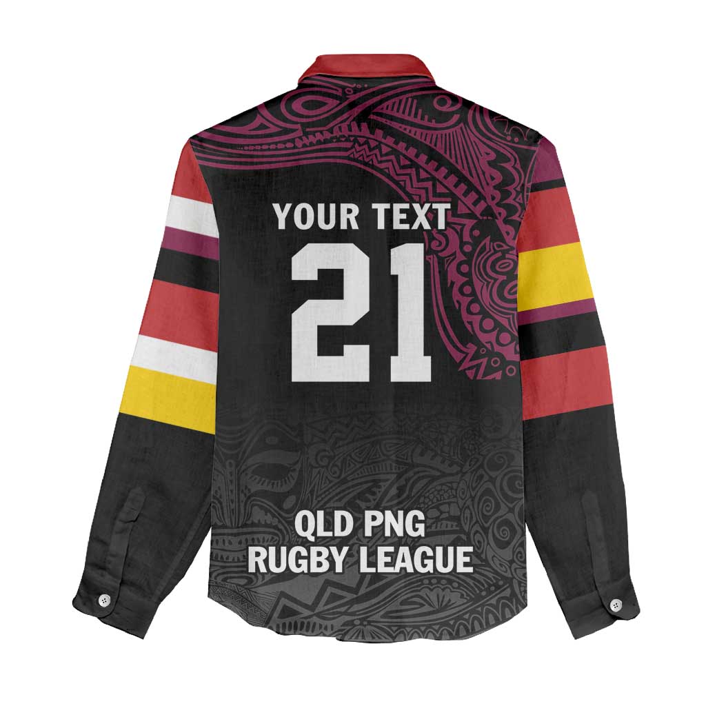 Queensland Papua New Guinea Custom Women Casual Shirt All Black Pacific PNG Tribal Style