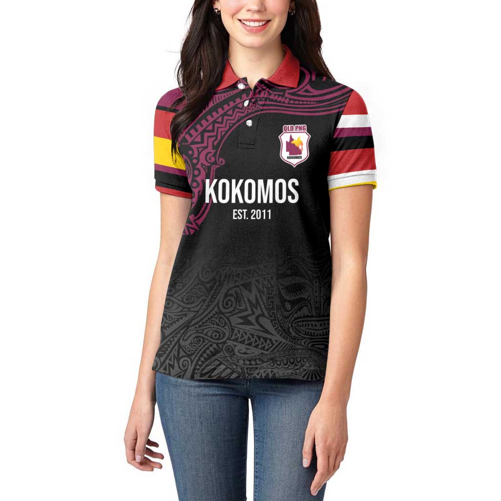 Queensland Papua New Guinea Custom Women Polo Shirt All Black Pacific PNG Tribal Style