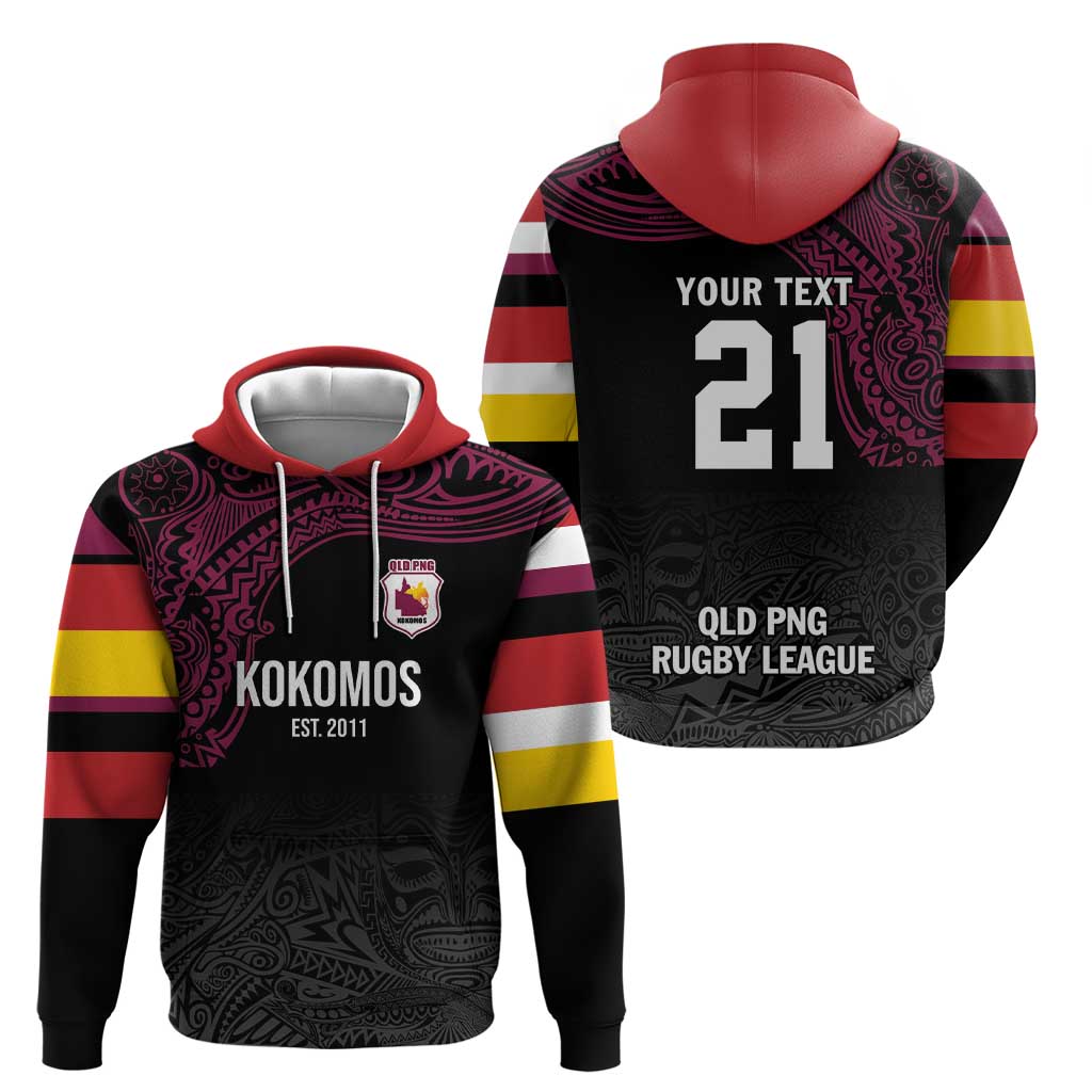 Queensland Papua New Guinea Custom Zip Hoodie All Black Pacific PNG Tribal Style