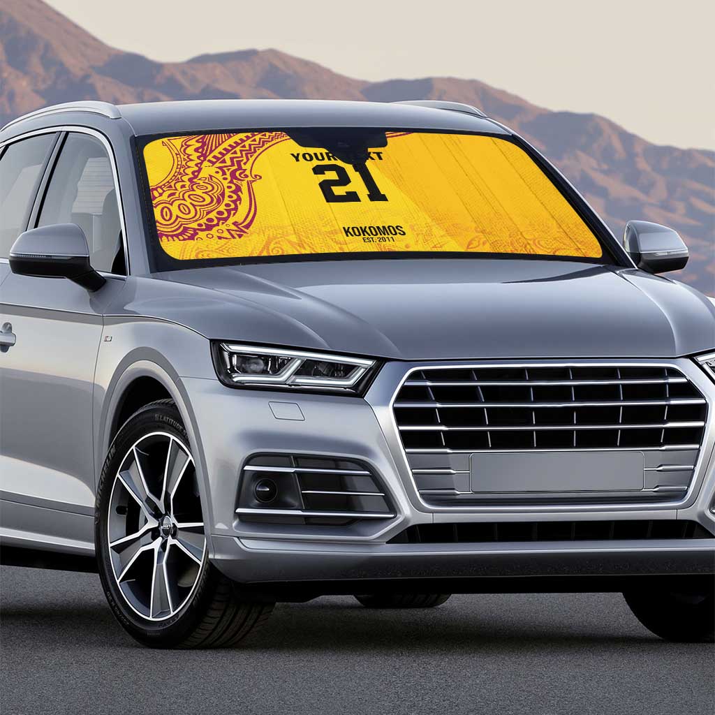 Queensland Papua New Guinea Custom Auto Sun Shade All Gold Pacific PNG Tribal Style - Polynesian Pride