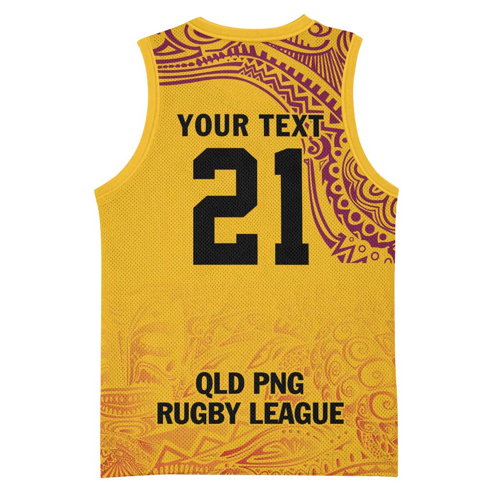 Queensland Papua New Guinea Custom Basketball Jersey All Gold Pacific PNG Tribal Style - Polynesian Pride