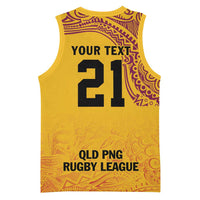 Queensland Papua New Guinea Custom Basketball Jersey All Gold Pacific PNG Tribal Style - Polynesian Pride