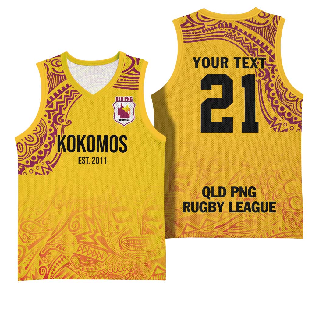 Queensland Papua New Guinea Custom Basketball Jersey All Gold Pacific PNG Tribal Style - Polynesian Pride