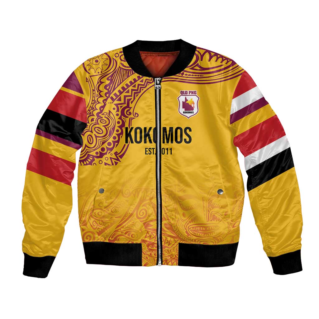 Queensland Papua New Guinea Custom Bomber Jacket All Gold Pacific PNG Tribal Style