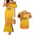 Queensland Papua New Guinea Custom Couples Matching Mermaid Dress and Hawaiian Shirt All Gold Pacific PNG Tribal Style