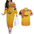 Queensland Papua New Guinea Custom Couples Matching Off The Shoulder Long Sleeve Dress and Hawaiian Shirt All Gold Pacific PNG Tribal Style