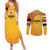 Queensland Papua New Guinea Custom Couples Matching Summer Maxi Dress and Long Sleeve Button Shirt All Gold Pacific PNG Tribal Style