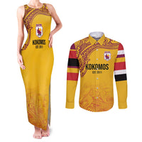 Queensland Papua New Guinea Custom Couples Matching Tank Maxi Dress and Long Sleeve Button Shirt All Gold Pacific PNG Tribal Style