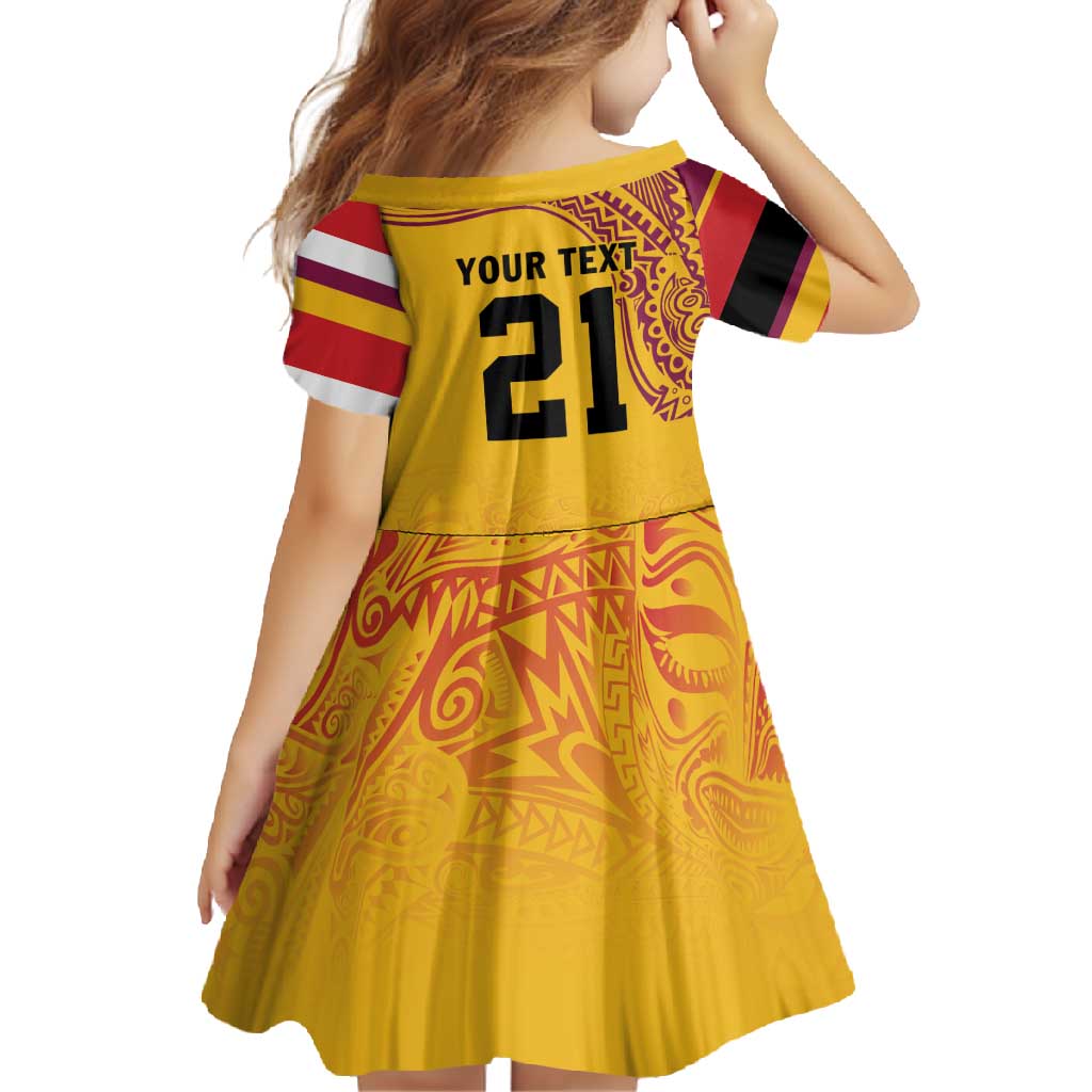 Queensland Papua New Guinea Custom Family Matching Long Sleeve Bodycon Dress and Hawaiian Shirt All Gold Pacific PNG Tribal Style