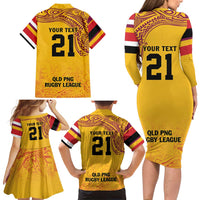 Queensland Papua New Guinea Custom Family Matching Long Sleeve Bodycon Dress and Hawaiian Shirt All Gold Pacific PNG Tribal Style