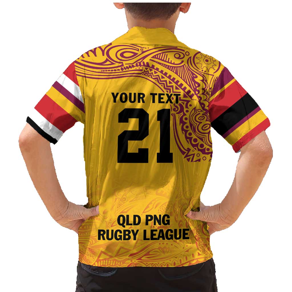 Queensland Papua New Guinea Custom Family Matching Mermaid Dress and Hawaiian Shirt All Gold Pacific PNG Tribal Style