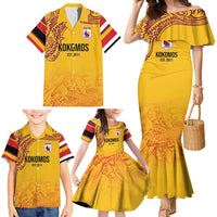 Queensland Papua New Guinea Custom Family Matching Mermaid Dress and Hawaiian Shirt All Gold Pacific PNG Tribal Style