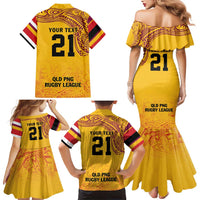 Queensland Papua New Guinea Custom Family Matching Mermaid Dress and Hawaiian Shirt All Gold Pacific PNG Tribal Style