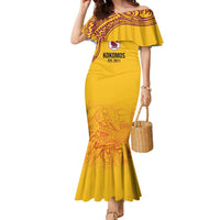 Queensland Papua New Guinea Custom Family Matching Mermaid Dress and Hawaiian Shirt All Gold Pacific PNG Tribal Style