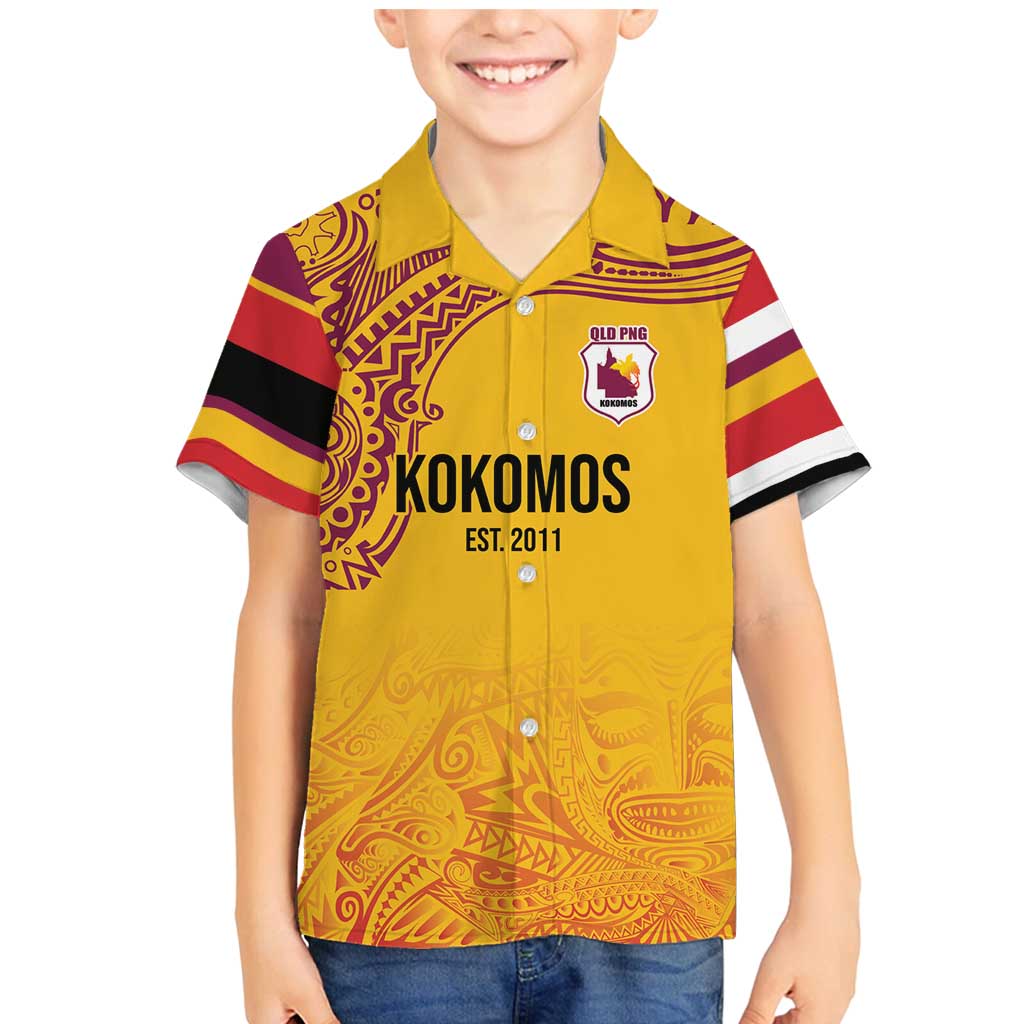 Queensland Papua New Guinea Custom Family Matching Mermaid Dress and Hawaiian Shirt All Gold Pacific PNG Tribal Style