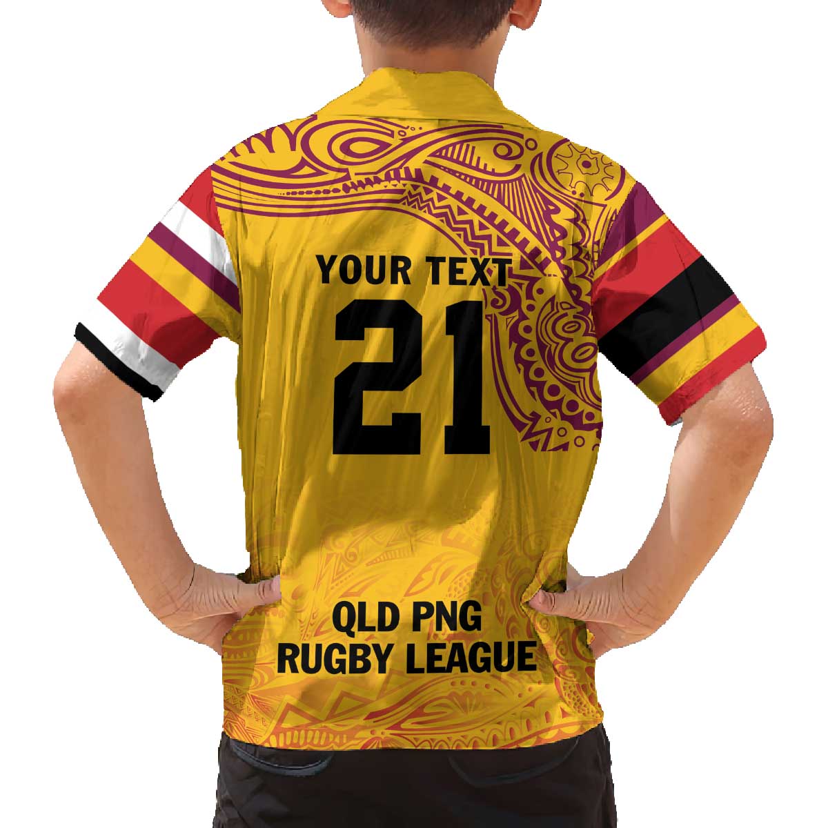 Queensland Papua New Guinea Custom Family Matching Off The Shoulder Long Sleeve Dress and Hawaiian Shirt All Gold Pacific PNG Tribal Style