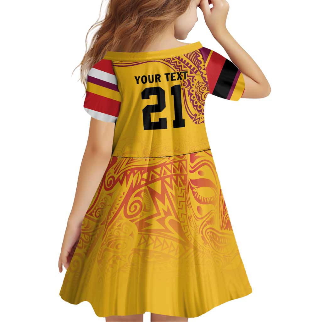 Queensland Papua New Guinea Custom Family Matching Off Shoulder Short Dress and Hawaiian Shirt All Gold Pacific PNG Tribal Style LT9 - Polynesian Pride
