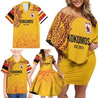 Queensland Papua New Guinea Custom Family Matching Off Shoulder Short Dress and Hawaiian Shirt All Gold Pacific PNG Tribal Style LT9 - Polynesian Pride