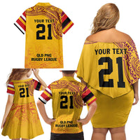 Queensland Papua New Guinea Custom Family Matching Off Shoulder Short Dress and Hawaiian Shirt All Gold Pacific PNG Tribal Style LT9 - Polynesian Pride