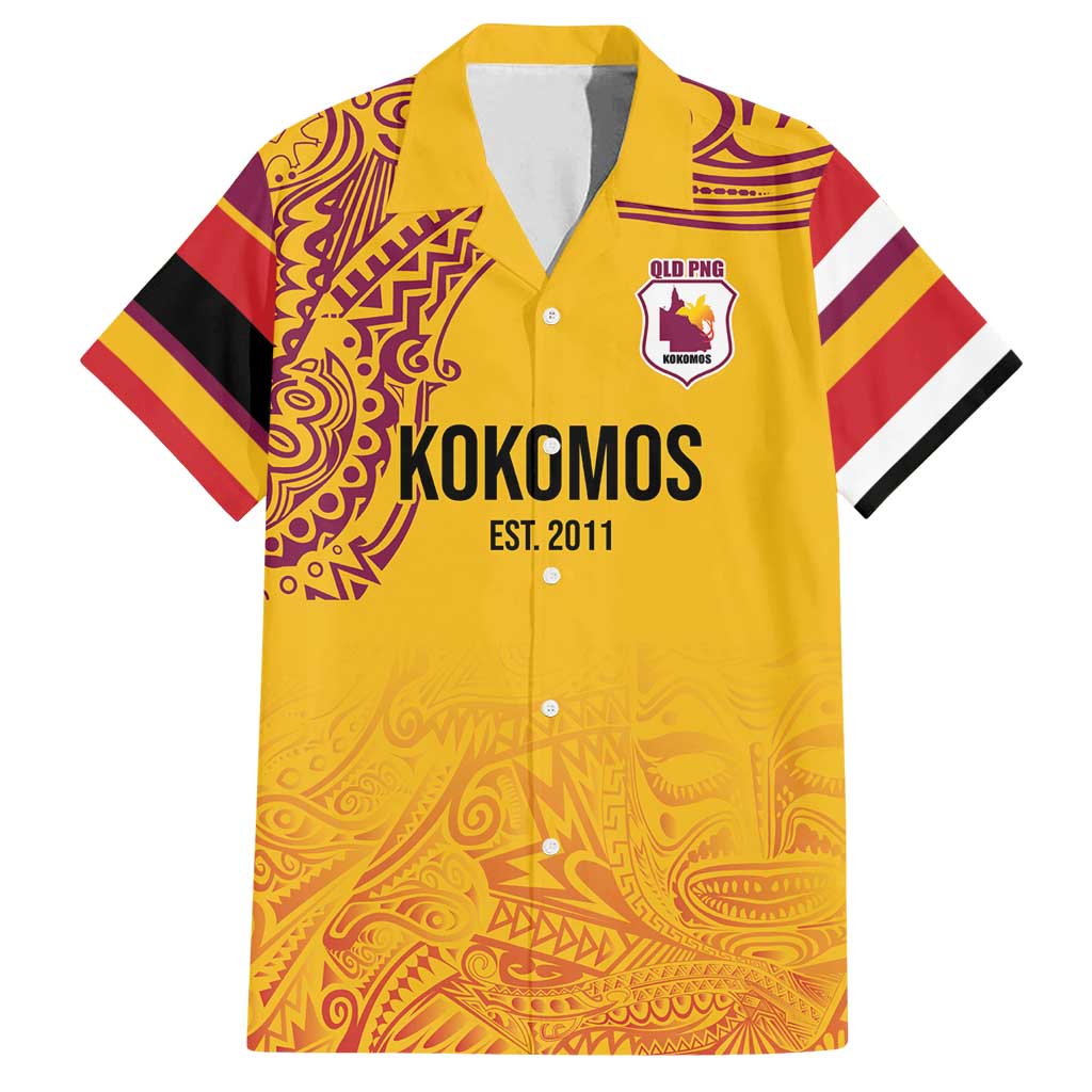 Queensland Papua New Guinea Custom Family Matching Off Shoulder Short Dress and Hawaiian Shirt All Gold Pacific PNG Tribal Style LT9 Dad's Shirt - Short Sleeve Gold - Polynesian Pride
