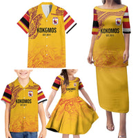 Queensland Papua New Guinea Custom Family Matching Puletasi and Hawaiian Shirt All Gold Pacific PNG Tribal Style