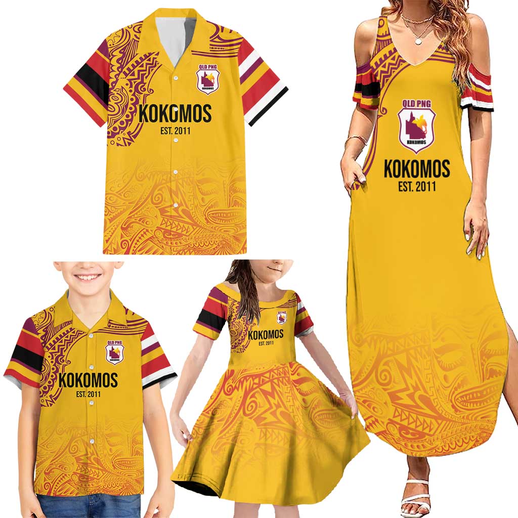 Queensland Papua New Guinea Custom Family Matching Summer Maxi Dress and Hawaiian Shirt All Gold Pacific PNG Tribal Style LT9 - Polynesian Pride
