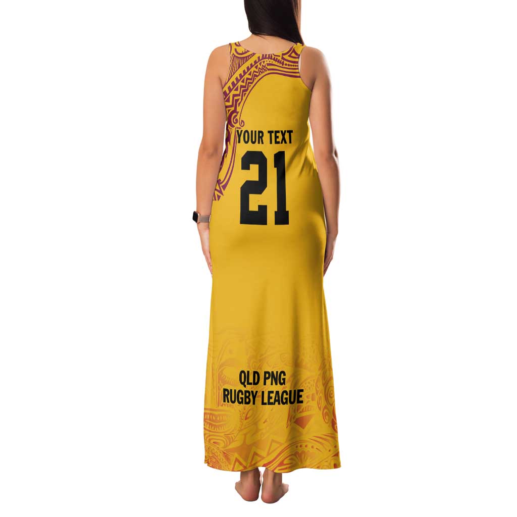 Queensland Papua New Guinea Custom Family Matching Tank Maxi Dress and Hawaiian Shirt All Gold Pacific PNG Tribal Style