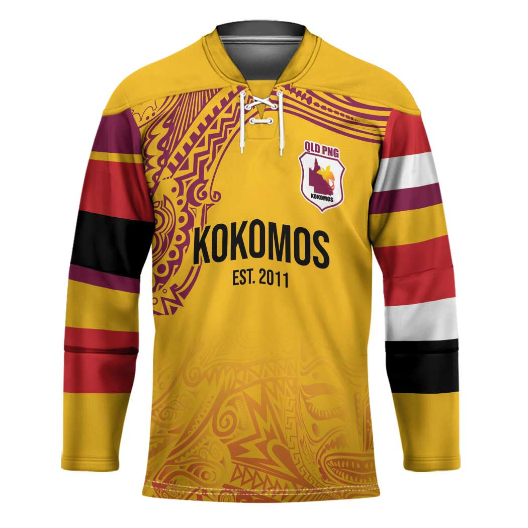 Queensland Papua New Guinea Custom Hockey Jersey All Gold Pacific PNG Tribal Style - Polynesian Pride