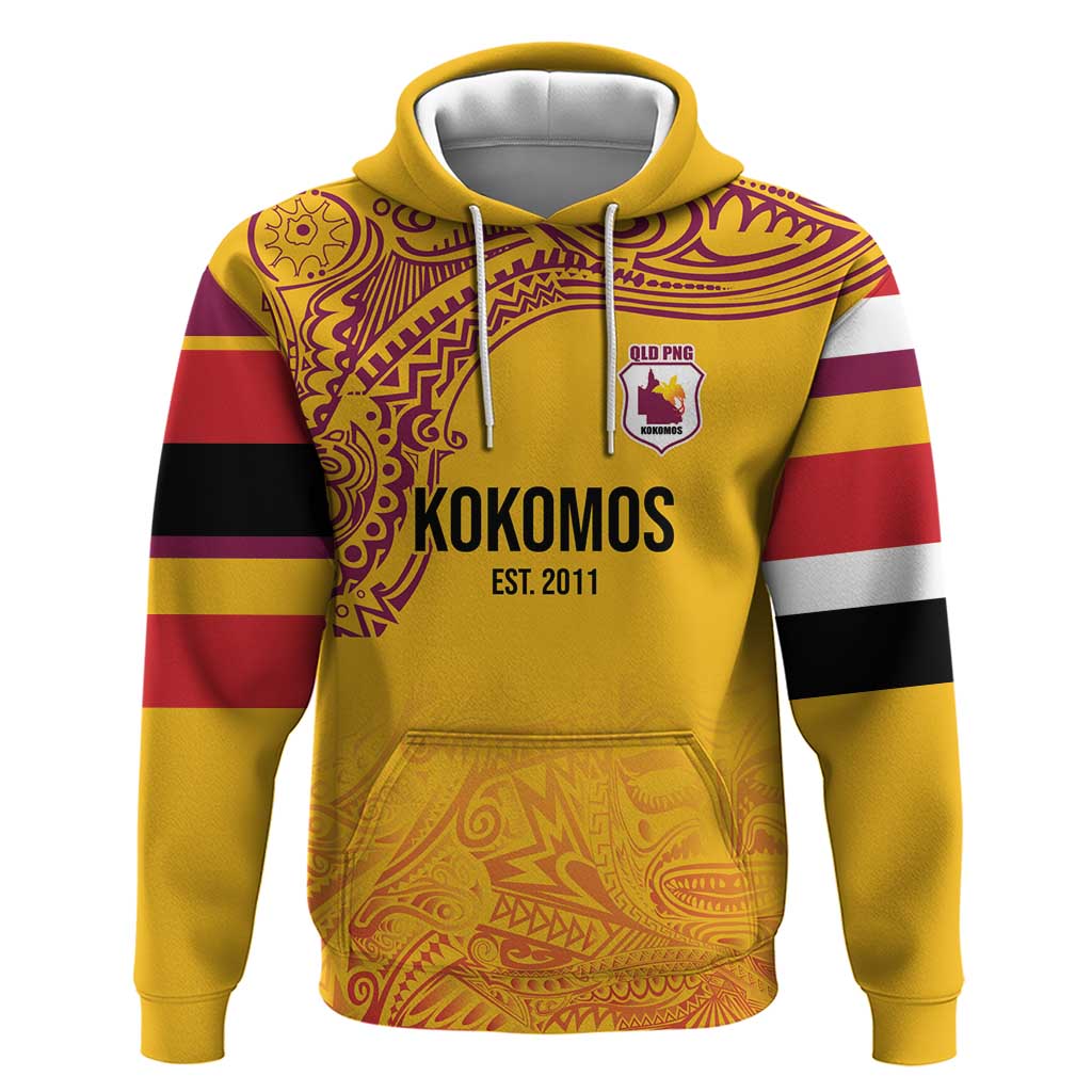 Queensland Papua New Guinea Custom Hoodie All Gold Pacific PNG Tribal Style