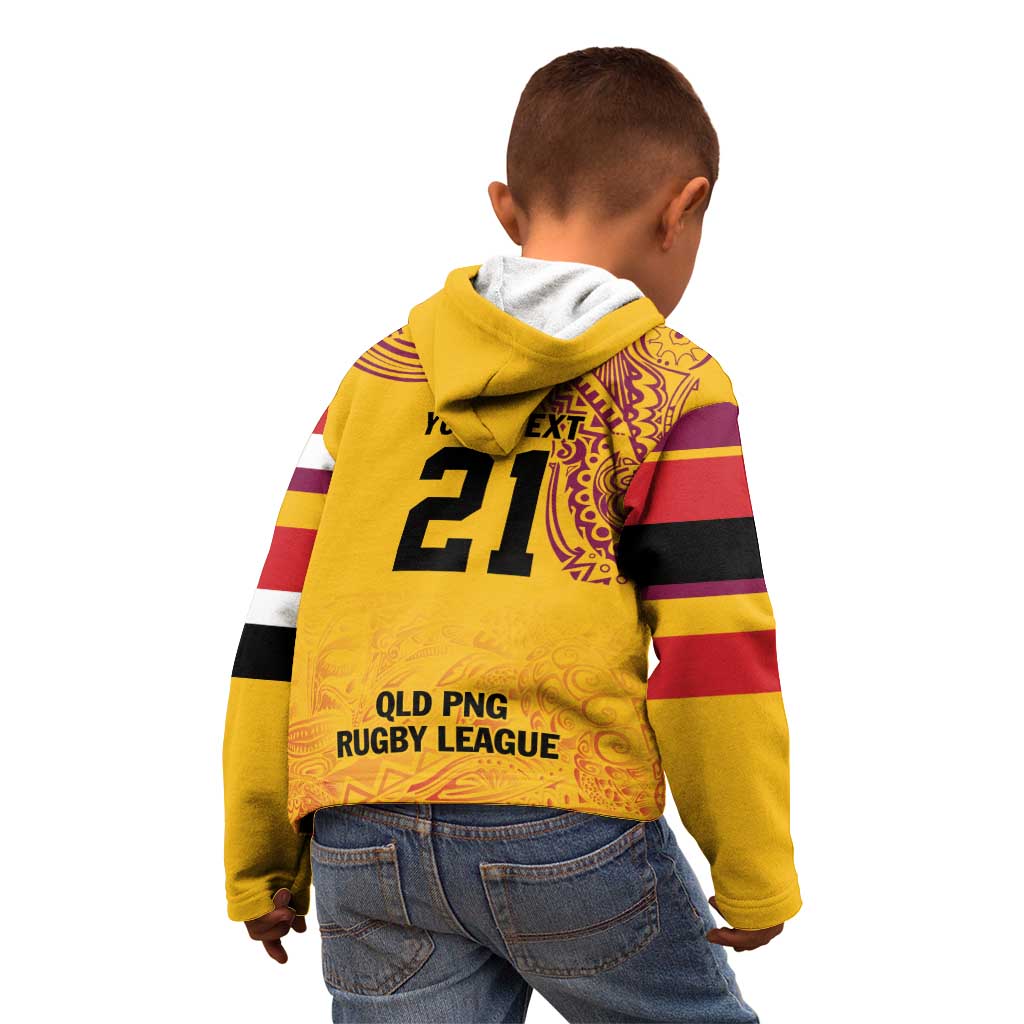 Queensland Papua New Guinea Custom Kid Hoodie All Gold Pacific PNG Tribal Style