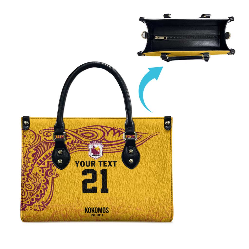 Queensland Papua New Guinea Custom Leather Bag All Gold Pacific PNG Tribal Style - Polynesian Pride