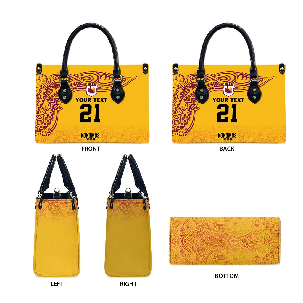 Queensland Papua New Guinea Custom Leather Bag All Gold Pacific PNG Tribal Style - Polynesian Pride