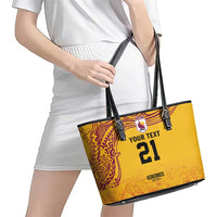 Queensland Papua New Guinea Custom Leather Tote Bag All Gold Pacific PNG Tribal Style