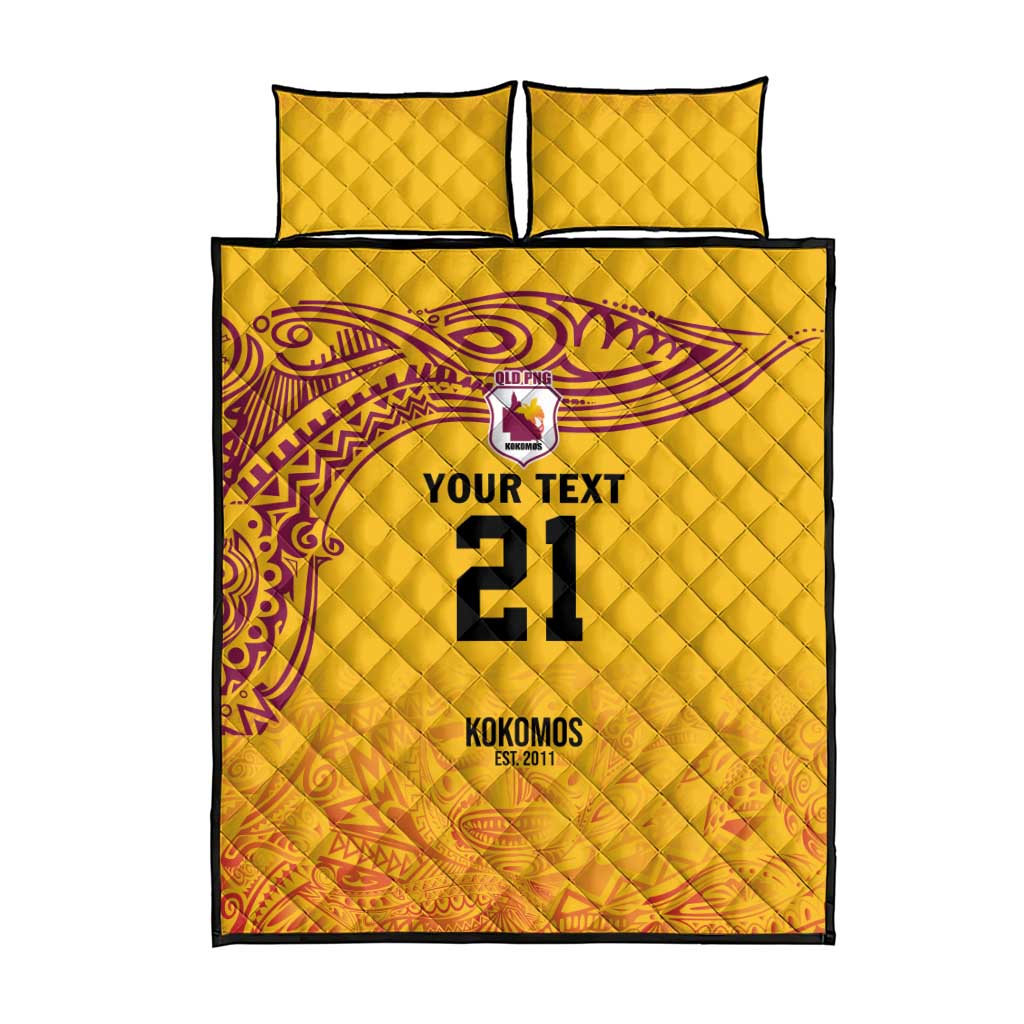 Queensland Papua New Guinea Custom Quilt Bed Set All Gold Pacific PNG Tribal Style
