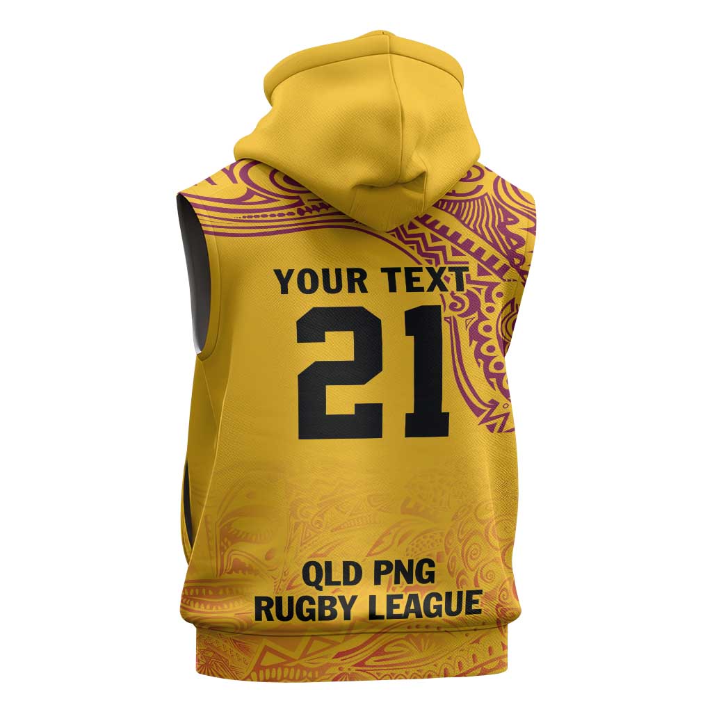 Queensland Papua New Guinea Custom Sleeveless Hoodie All Gold Pacific PNG Tribal Style - Polynesian Pride