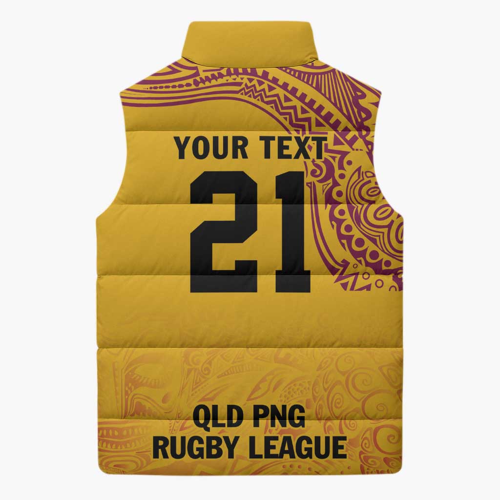 Queensland Papua New Guinea Custom Sleeveless Puffer Jacket All Gold Pacific PNG Tribal Style - Polynesian Pride